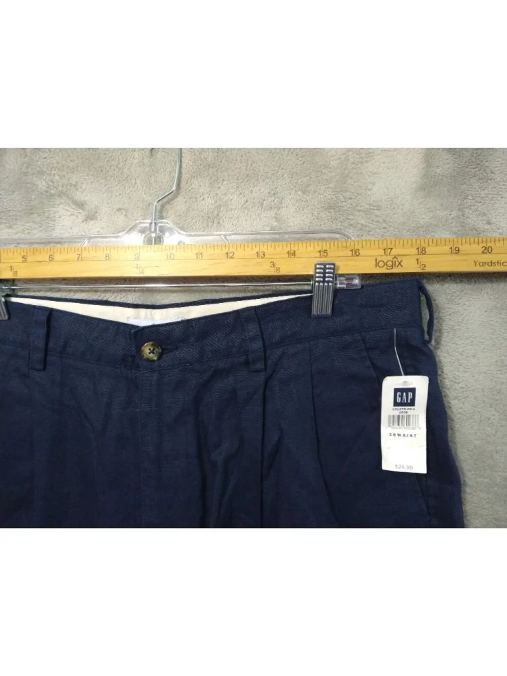 Gap Chino Shorts Mens 38 Blue Linen Pleated High Rise
